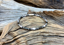 Men's Women's Magnetic Hematite Black Silver Single Bracelet