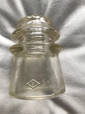 Vintage, Dominion #16, Clear Glass Insulator, numbers 2 & 57 Beside Diamond Logo