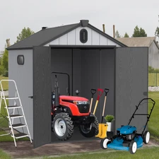6x8 FT Resin Storage Shed Plastic Tool House with Floor for Backyard Garden