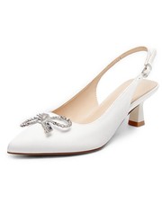 Coutgo Womens Kitten Heels Satin Pumps Slingback Pointed Toe Rhinestone Bow...