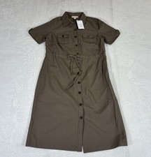 NWT Appleseed’s Brown Button Front Shirt Dress Drawstring Waist Size 14 Charity