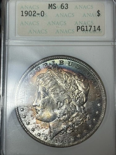 1902-O ANACS MS63 Morgan Dollar, Vibrant Dual Sided Textile Tone Vintage Soapbox