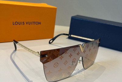 Louis Vuitton Shield Monogram Rimless Sunglasses Gold Metal Brown Gradient Lens