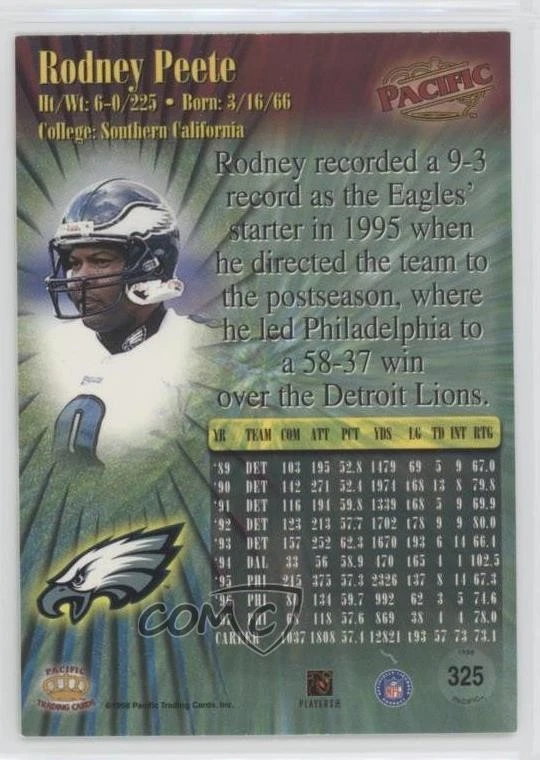 1998 Pacific Rodney Peete Rodney Pete #325 - Image 2 of 2