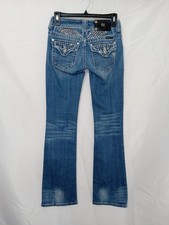 Miss Me Bootcut Jeans Size 26 Medium Wash Rhinestone Studded Flap Pocket Y2K