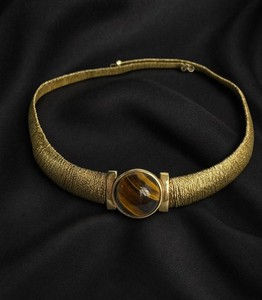 Authentic Vintage Italian Tiger Eye Statement Collar Necklace 925 Silver Gold Plated Rare