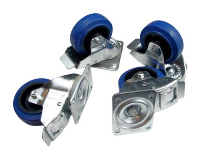 (4 PACK) PENN ELCOM W0985-V6 4'' Swivel Casters w/ Brake & Blue Rubber Wheels