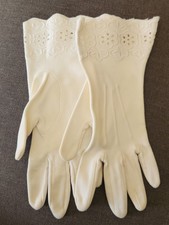 Vintage Ladies Girl's Formal Ivory Gloves Wedding Easter Prom Embroidered Cuff