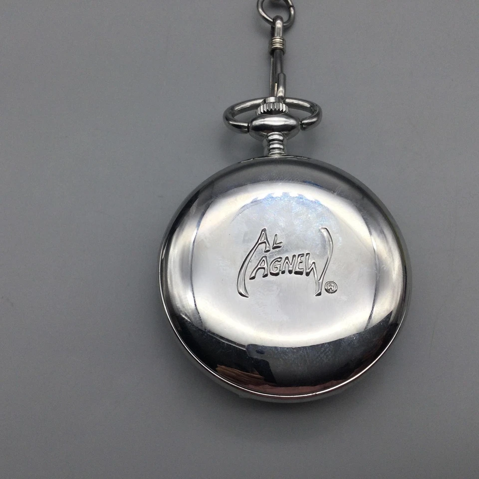 Reloj Bolsillo Al Agnew 45mm Cadena Lubina Pesca Hombres Tono Plata Batería Nueva 12" Foto 4 de 4