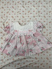 Vintage Baby Smocked Floral Patchwork Dress Lace Collar Trim Pink Roses