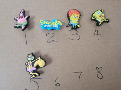 5 cartoon shoes charms for crocs and clogs sandy Patrick sponge bob
