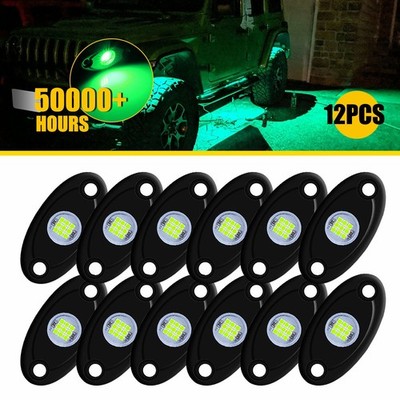 12 Pods LED Green Rock Lights For Jeep Offroad Boat Truck UTV ATV Underbody Lamp