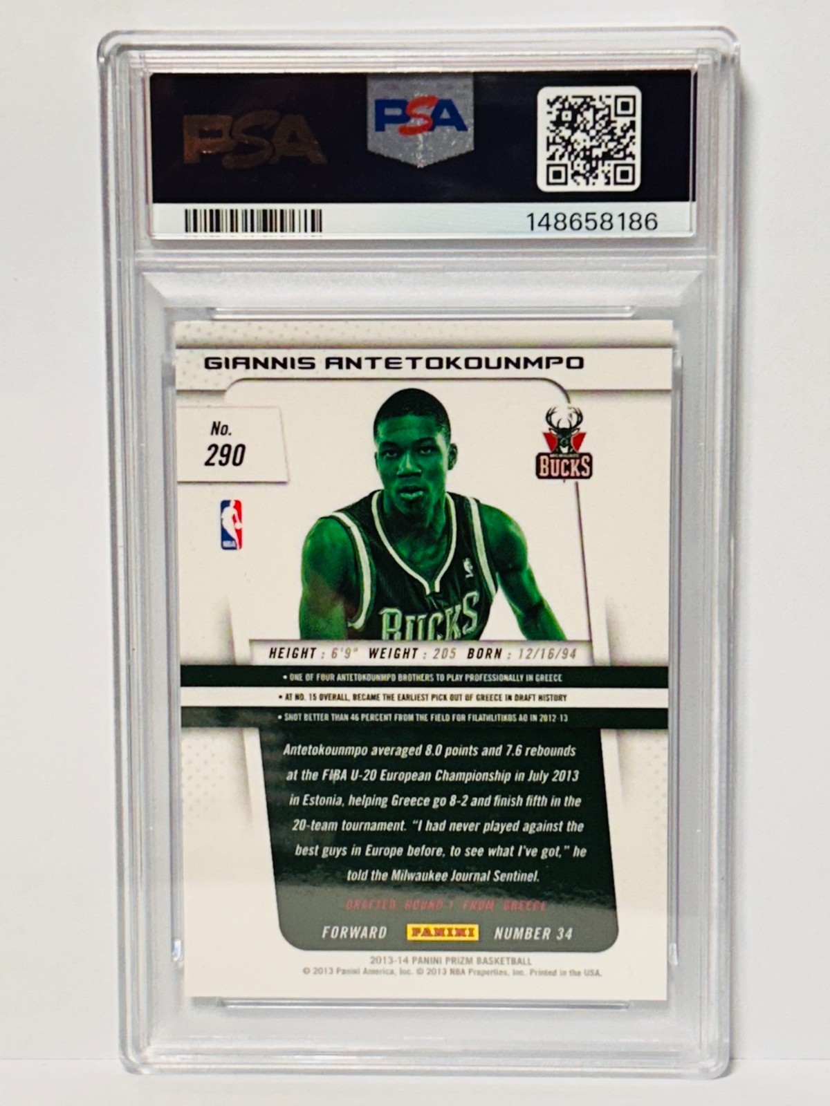 2013 Prizm Giannis Antetokounmpo #290 RC PSA 9 Mint Bucks view 2