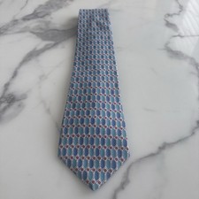 Vntage Rivetz of Boston Geometric Silk Tie Blue Red Aqua Retro Academic USA Made