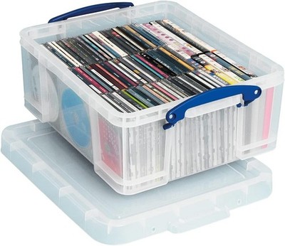 18L Stapelbare Aufbewahrungsbox mit Clip-On Deckel & Griffen - Klar Kunststoff für DVDs
