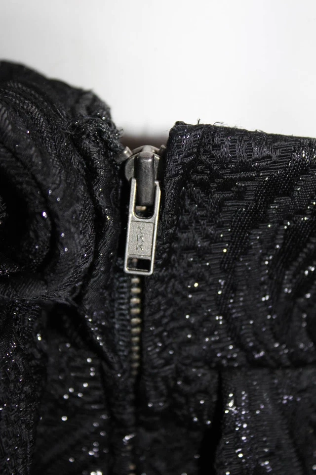 Mini Vestido Jill Stuart Cóctel Para Mujer Sin Tirantes Brocado Plisado Negro Talla 2 Foto 4 de 4