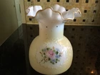 Antique English Victorian Milk Glass with Hand Painted Flowers Vase