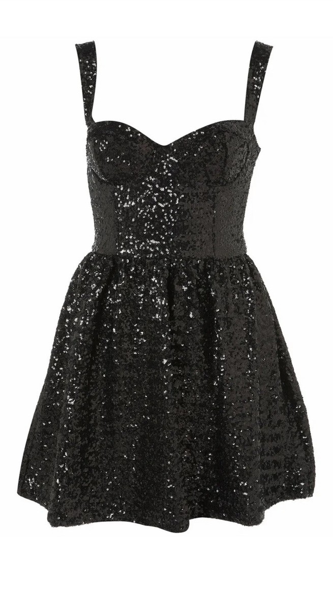topshop sequin dress black Topshop Women Black Sequin Short Dress SZ 6