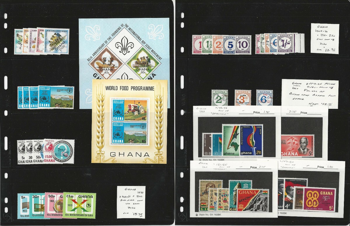 Ghana Stamp Collection, 1965-1974 Mint NH, 8 Pages Overprint