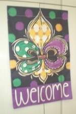 New Fleur de Lis Welcome Banner Purple Green Gold Mardi Gras Everyday