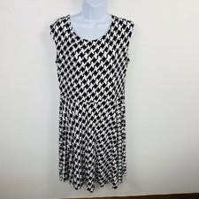 George Houndstooth Sleeveless Dress Sz M Black White Mod Minimalist Chic IZ42