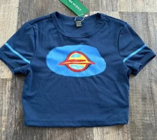 Shein Blue Planet Space Crop Top Short Sleeve Shirt Women’s Size Small