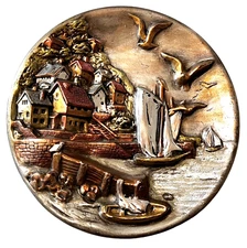 Vintage - Byron Molds   10.5" Harbor Scene   3D DECORATIVE WALL PLATE   Metallic