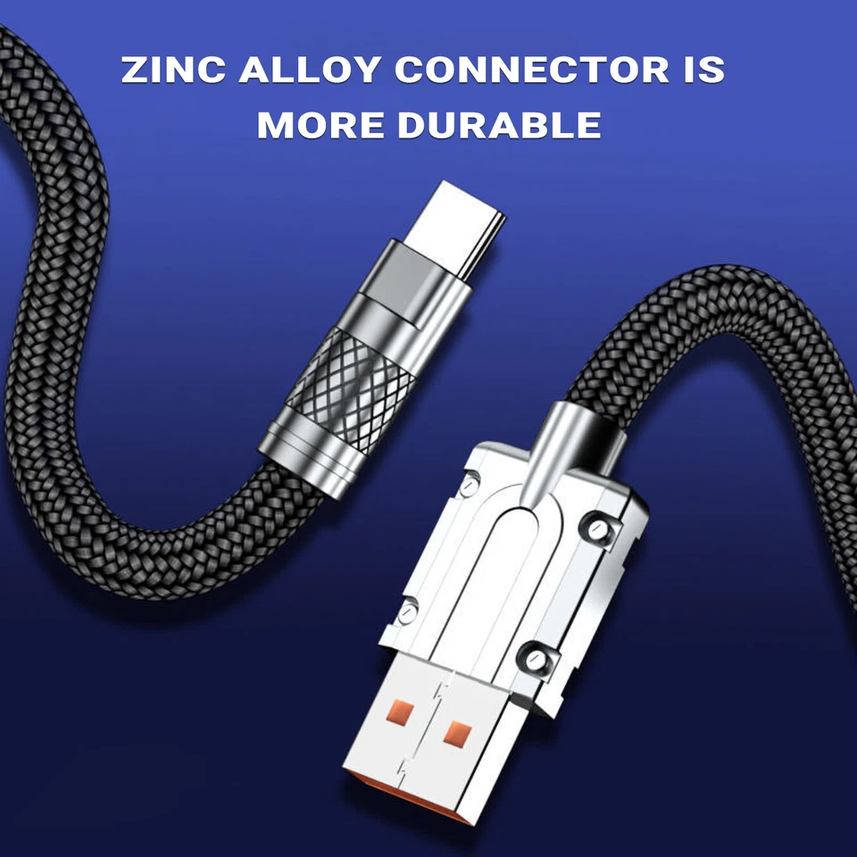 USB A to USB C Fast Charger Cable Nylon Cord For Samsung Galaxy Zinc Alloy - Image 3 of 4