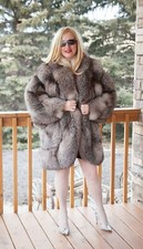 Natural Silver Fox Fur Coat GORGEOUS ARTIC SILVER FOX