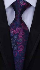 New Classic Paisley Pink Blue JACQUARD WOVEN 100 Silk Men's Tie Necktie