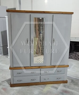 HANDMADE COUNTRY 4 DRAWER TRIPLE WARDROBE GREY/LIGHT OAK (NOT FLATPACKED)