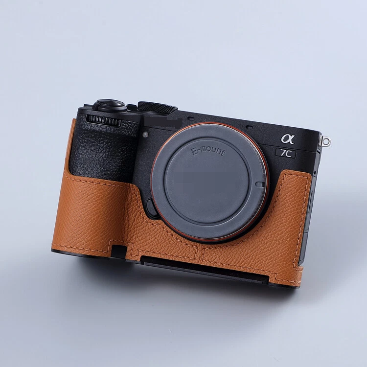 Medio estuche de cuero de vaca genuino hecho a mano para cámara apto para Sony A7C2 A7CR A7CII Foto 2 de 4