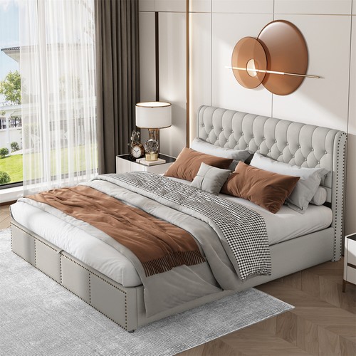 Polsterbett Doppelbett 180x200 cm, Stauraumbett Bettgestell mit Kopfteil, Grau - Bild 2 von 9