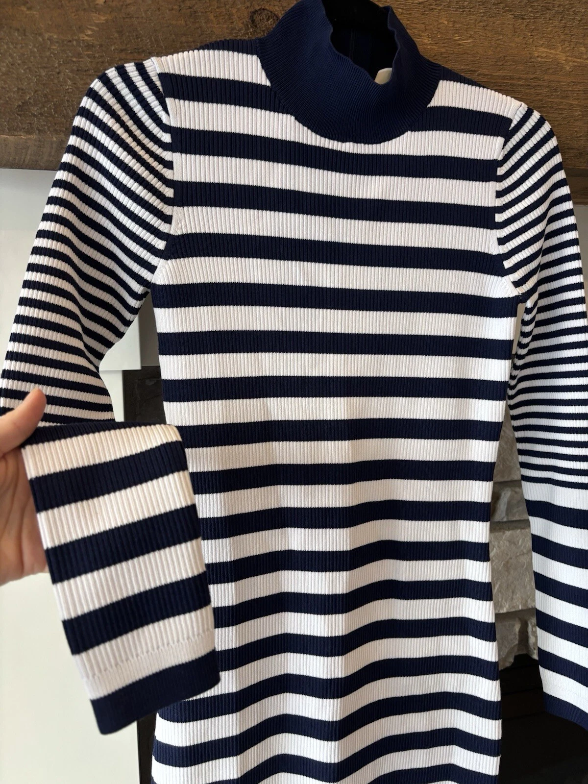 Abito midi Michael Kors piccolo nautico finto collo blu navy bianco vacanze costiere