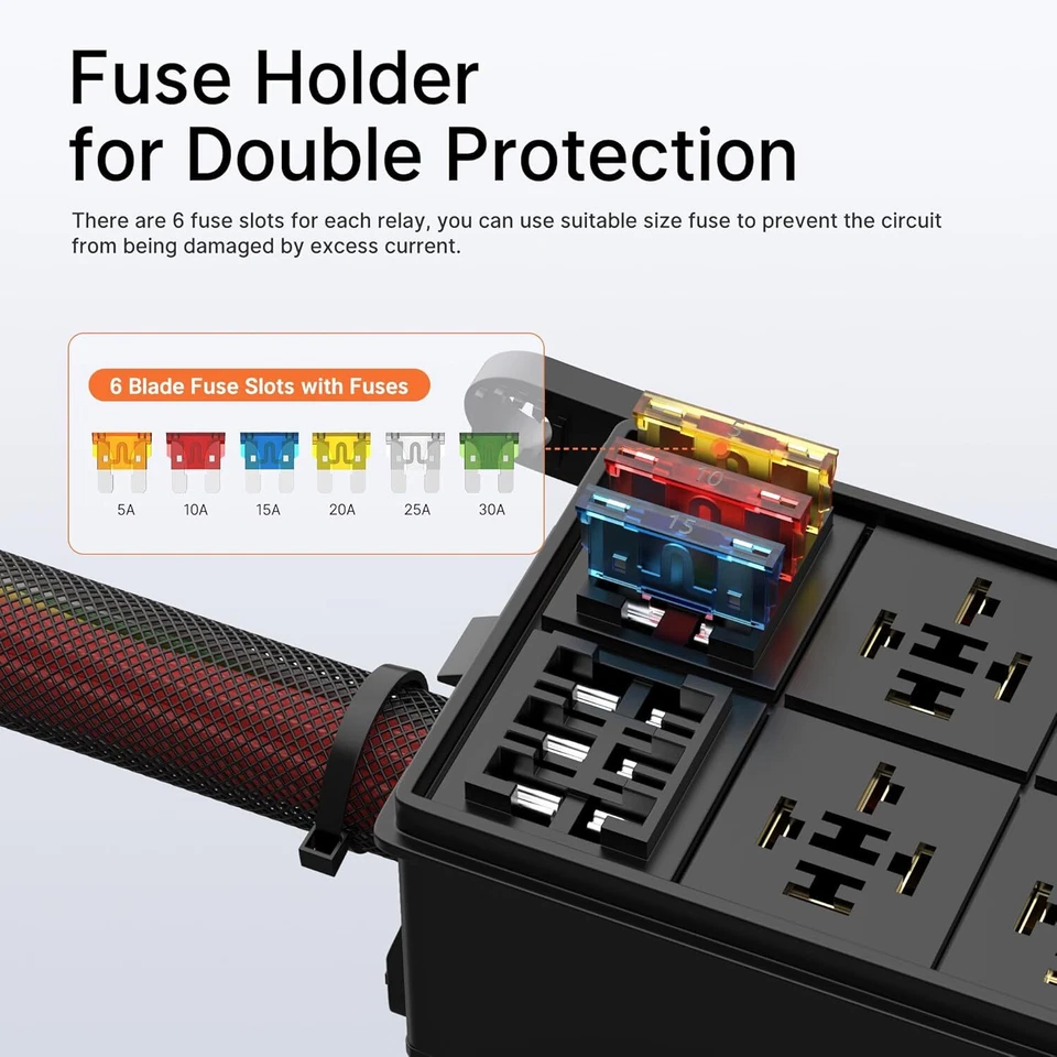 12V Relay Box 6 Way Relay Fuse Box 12 AWG Pre-Wired Waterproof Relay Box 6 Slot - Image 4 of 4