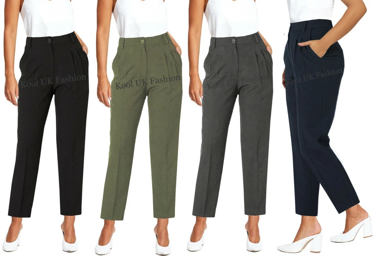 Women's Wide Leg Smart Trousers High Waist Tailored Office Work Formal Pants  | eBay