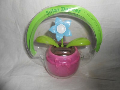 NEW CUTE Solar Powered Dancing Dancer Blue Flower in Pink Bow Pot Bobble Sun Toy