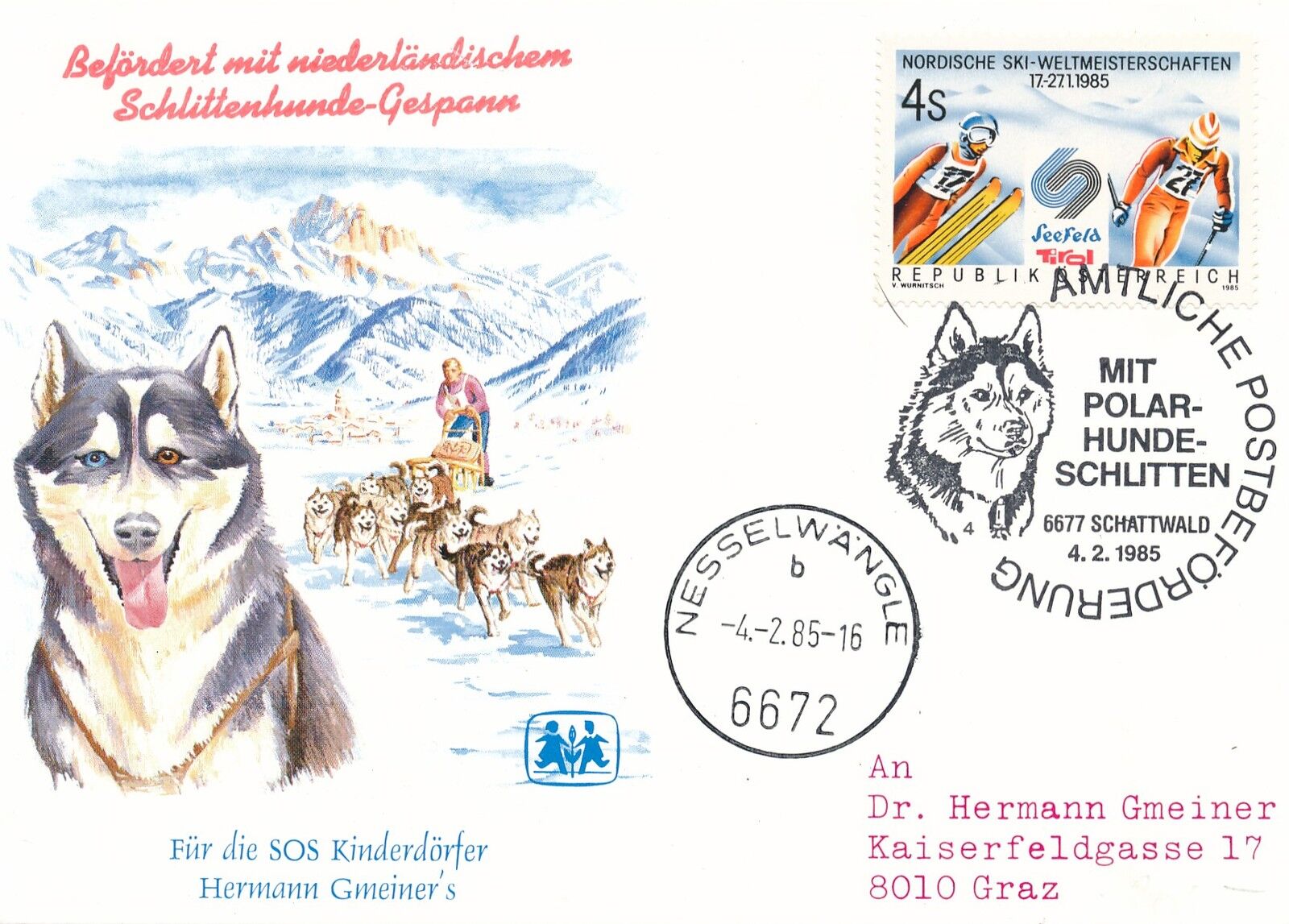 Sonderpost 1985 Schattwald mit niederländischen Schlittenhund 15/10/14