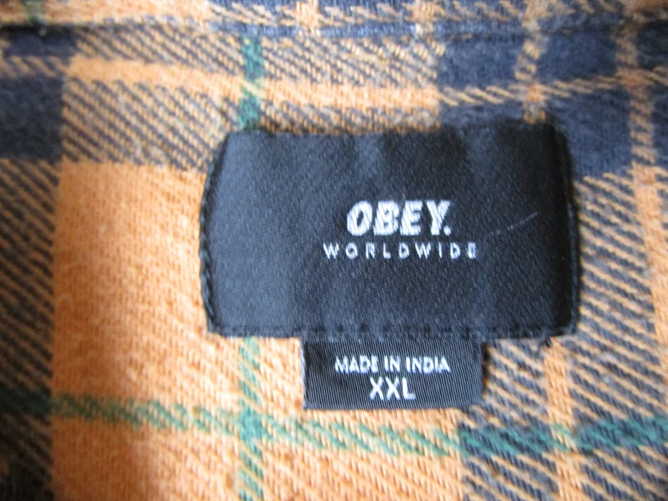 Camisa de vestir Obey para hombre 2XL naranja manga larga franela ropa de calle leñador top Foto 4 de 4
