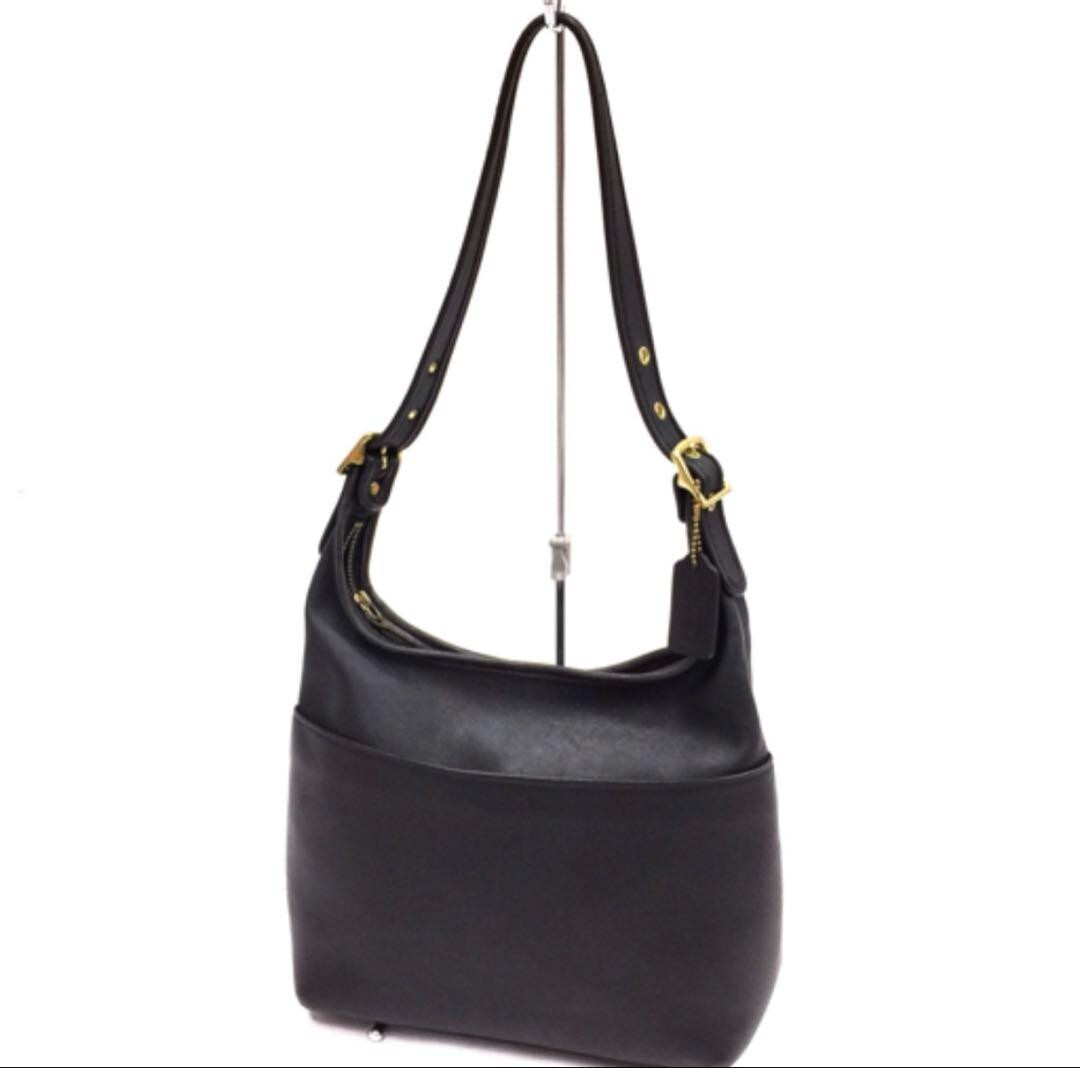 バッグ Vintage Coach Shoulder Bag Black Leather Vintage COACH Black Leather Medium Flap Short Shoulder