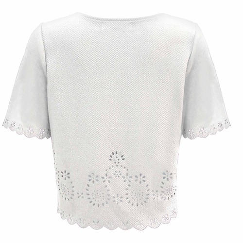 NUEVA BLUSA DE SEÑORA CORTE LÁSER VIEIRA BORDE TOP MUJER CUADRADO CORTE CORTO DOBLADILLO - Imagen 7 de 13