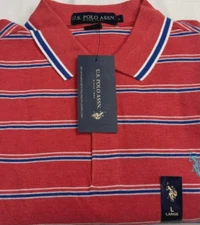 U.S. Polo Assn. Men's Short Sleeve Polo Coral Shell Heather Stripe Size L $23.00