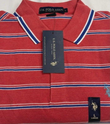 U.S. Polo Assn. Men's Short Sleeve Polo Coral Shell Heather Stripe Size L $23.00