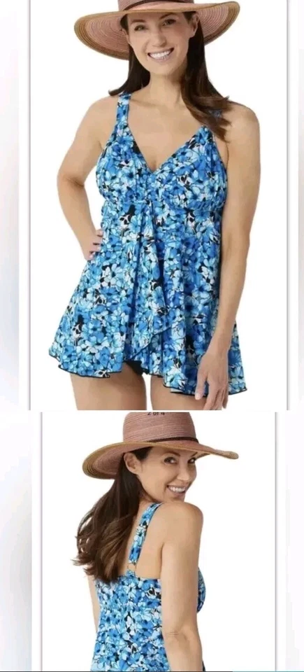 Traje de baño para mujer Fit for You Fit 4 U 8 azul multi floral nuevo con etiquetas Foto 3 de 4