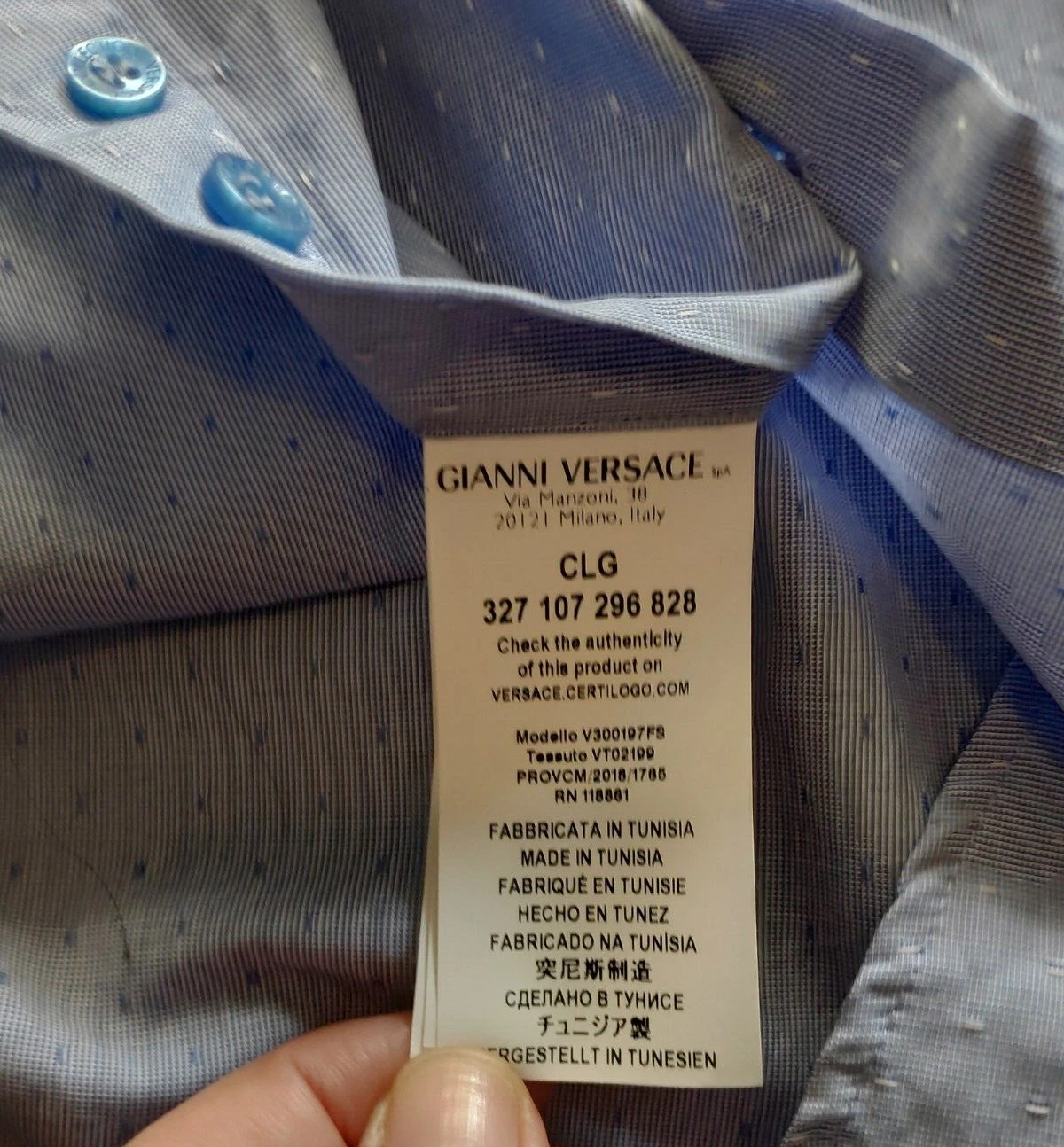 Camicia abito a maniche lunghe a macchie blu chiaro Versace Collection taglia 41