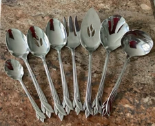 LEANDER 8 Piece Serving Set Oneida Glossy Stainless USA Flatware Silverware