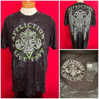 NEW Affliction Glow Shirt Size XL 2XL Slim Wings AOP Stonewash Laces Live Fast