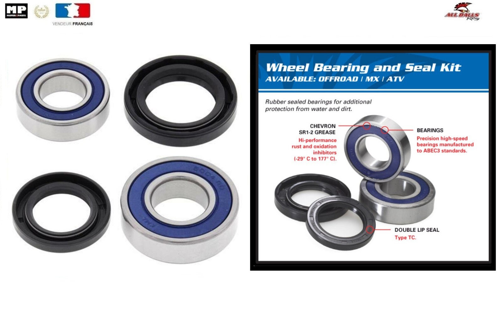 Roulement avant Yamaha YFM 90 R Raptor kit 25-1613 bague d'étanchéité moyeu de roue