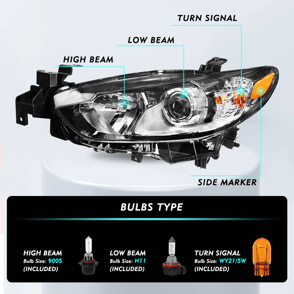 For 2014-2017 Mazda 6 Halogen Headlights Assembly Driver & Passenger Side w/Bulb - Image 2 of 4