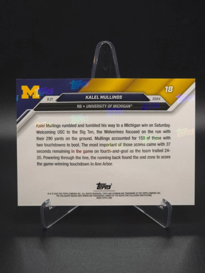 CAREER DAY v USC Kalel Mullins 2024 Bowman U Now Michigan #18 Purple #10/25 - Image 2 of 4